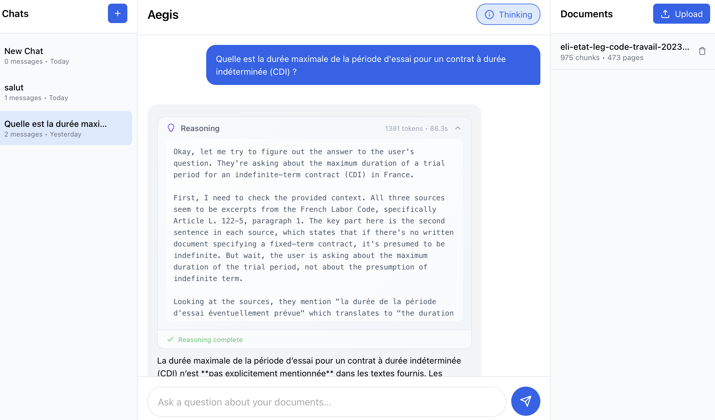 Vult chat interface with AI reasoning